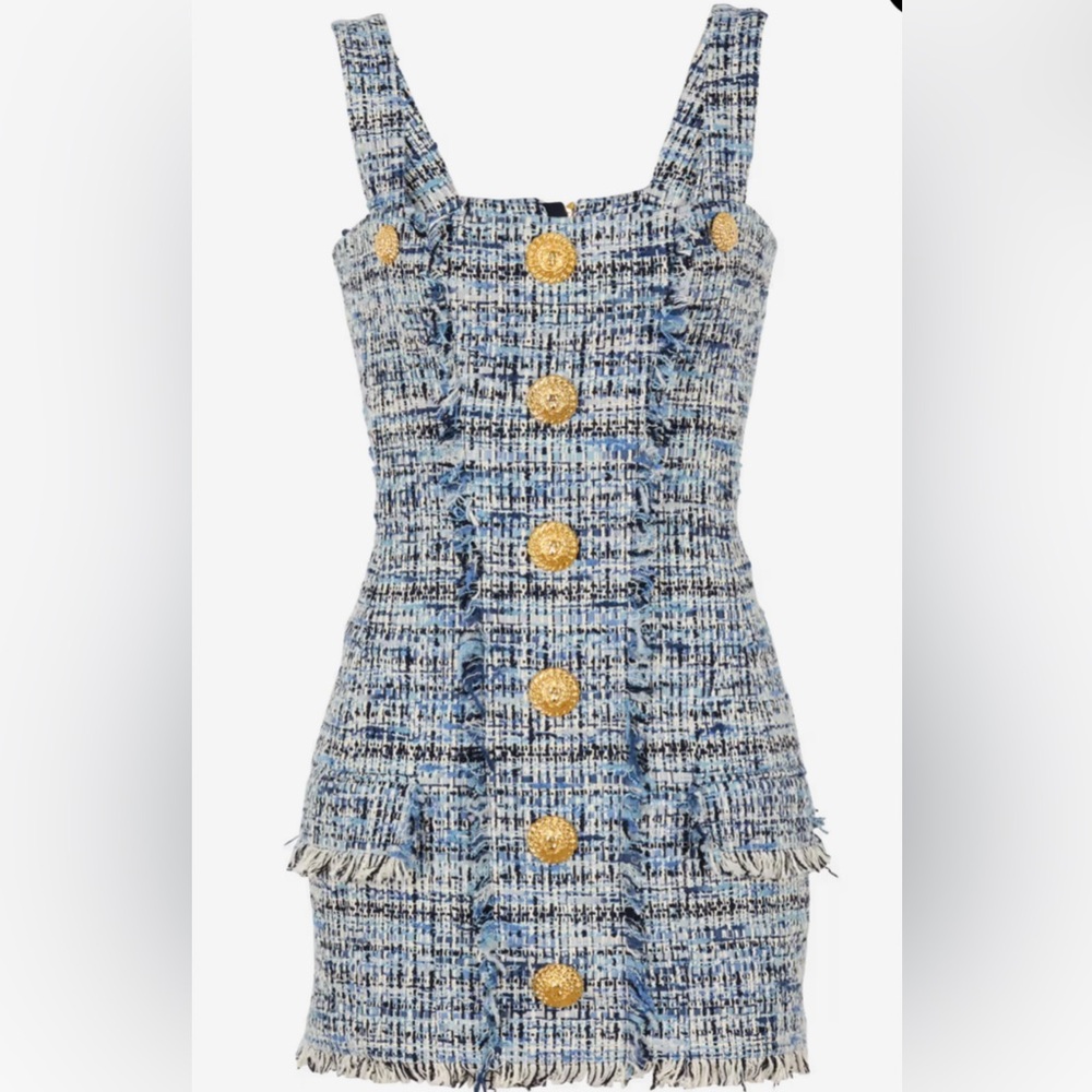 Balmain Women Short Dress
Blue tweed 
Worn one time 
Gorgeous